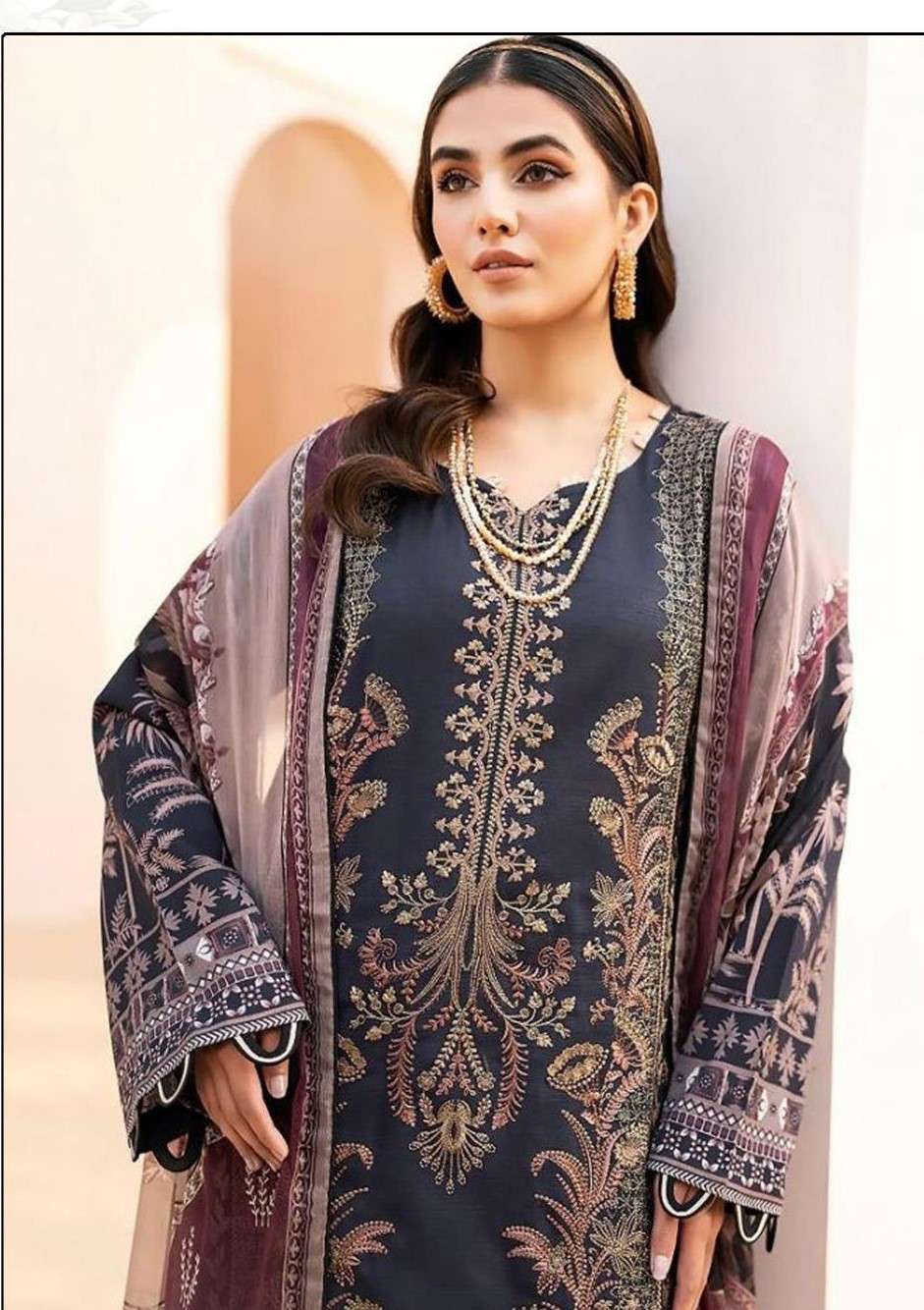 D no:-3374 CHEVRON LUXURY LAWN COLLECTION BY JIHAN